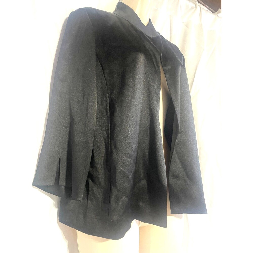 Eileen Fisher Black Embroidered 100% Silk Open Front Blazer Size XS